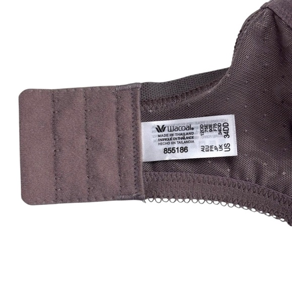 WACOAL STYLE 855186 CAPPUCCINO BROWN FLORAL LACE RETRO CHIC UNLINED BRA 34DD 34E - Picture 12 of 13